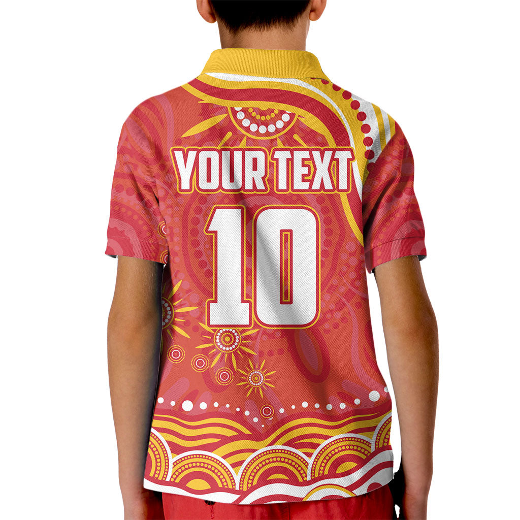 Personalized Gold Coast Suns Mascot Kid Polo Shirt Aboriginal Dot Art - Dreamtime Football Mascot