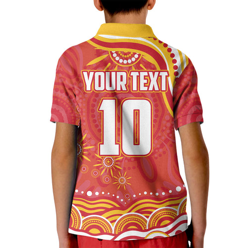 Personalized Gold Coast Suns Mascot Kid Polo Shirt Aboriginal Dot Art - Dreamtime Football Mascot
