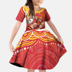 Personalized Gold Coast Suns Mascot Kid Short Sleeve Dress Aboriginal Dot Art - Dreamtime Football Mascot