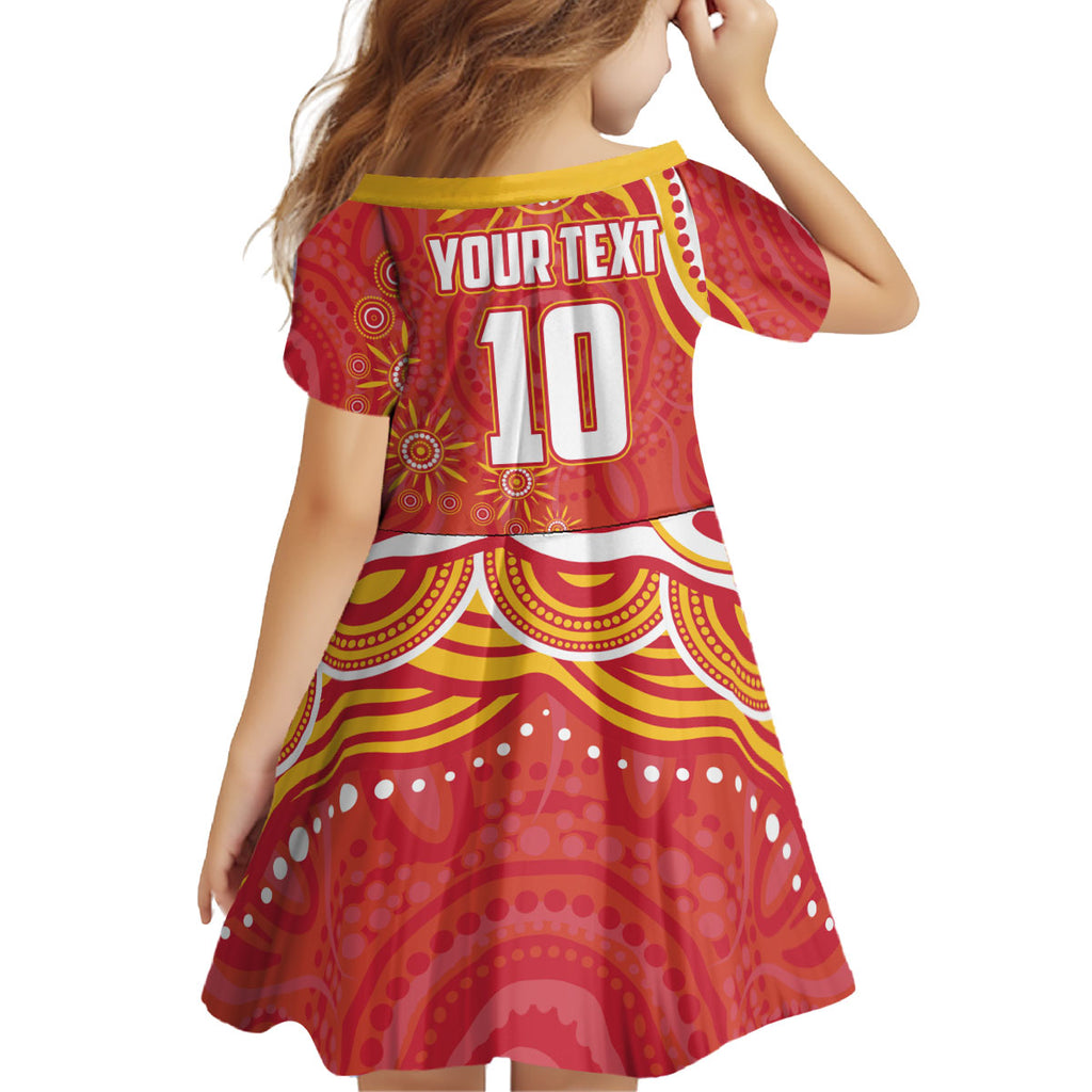 Personalized Gold Coast Suns Mascot Kid Short Sleeve Dress Aboriginal Dot Art - Dreamtime Football Mascot