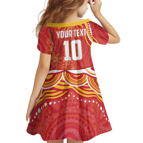 Personalized Gold Coast Suns Mascot Kid Short Sleeve Dress Aboriginal Dot Art - Dreamtime Football Mascot