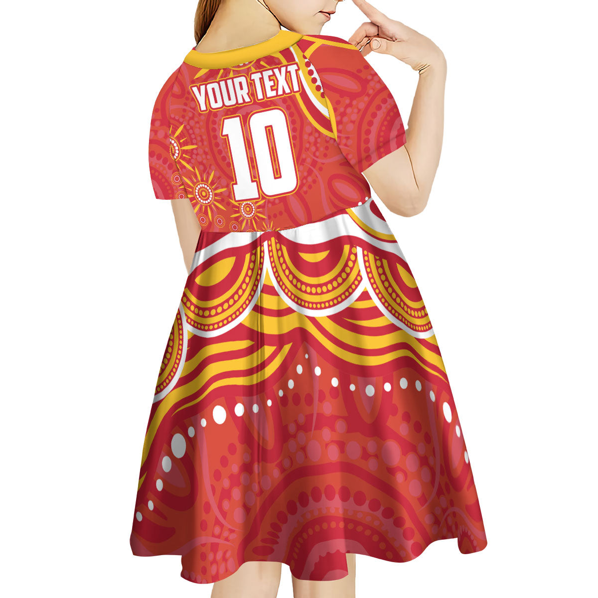 Personalized Gold Coast Suns Mascot Kid Short Sleeve Dress Aboriginal Dot Art - Dreamtime Football Mascot