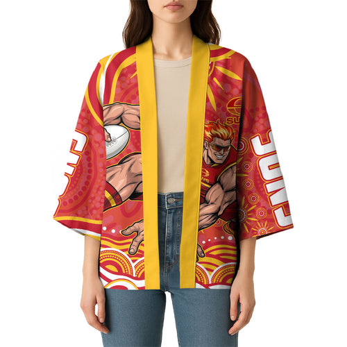 Personalized Gold Coast Suns Mascot Kimono Aboriginal Dot Art - Dreamtime Football Mascot
