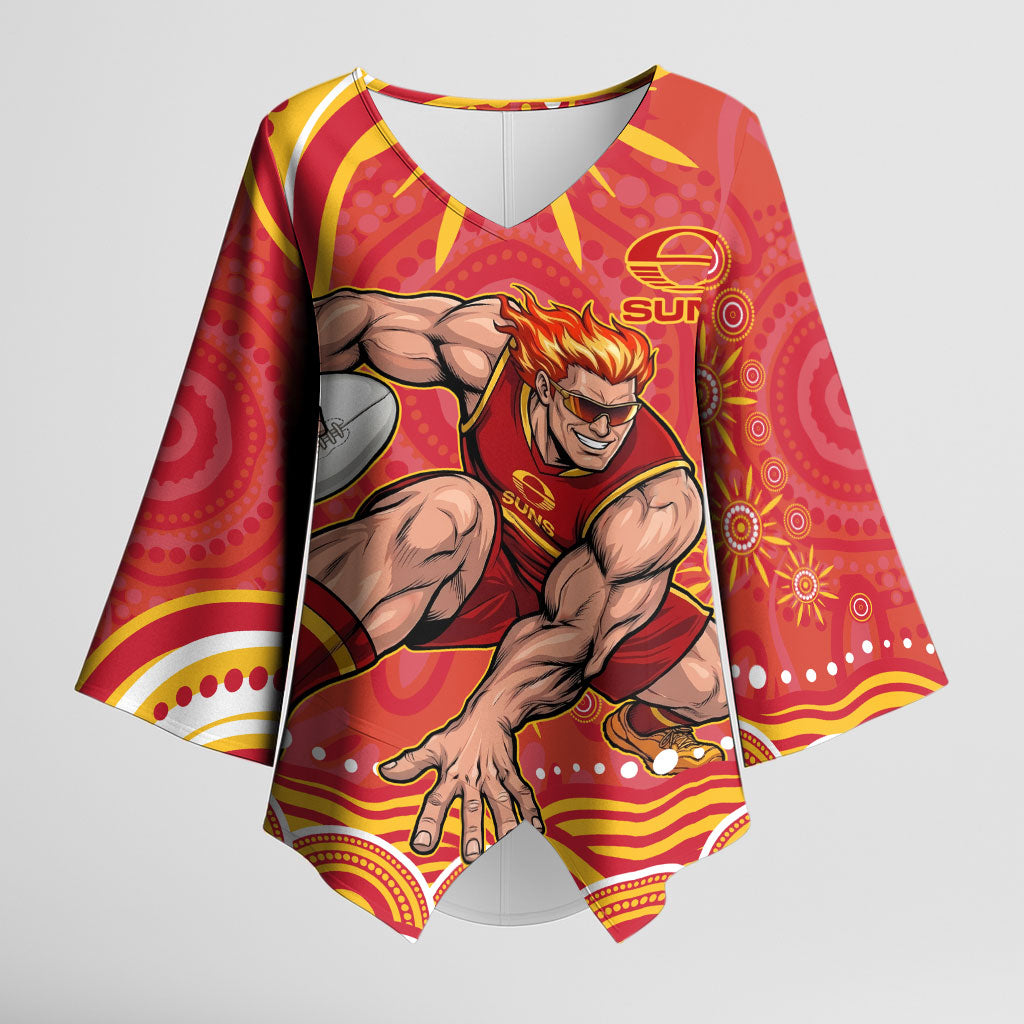 Personalized Gold Coast Suns Mascot Kimono Sleeve Blouse Aboriginal Dot Art - Dreamtime Football Mascot