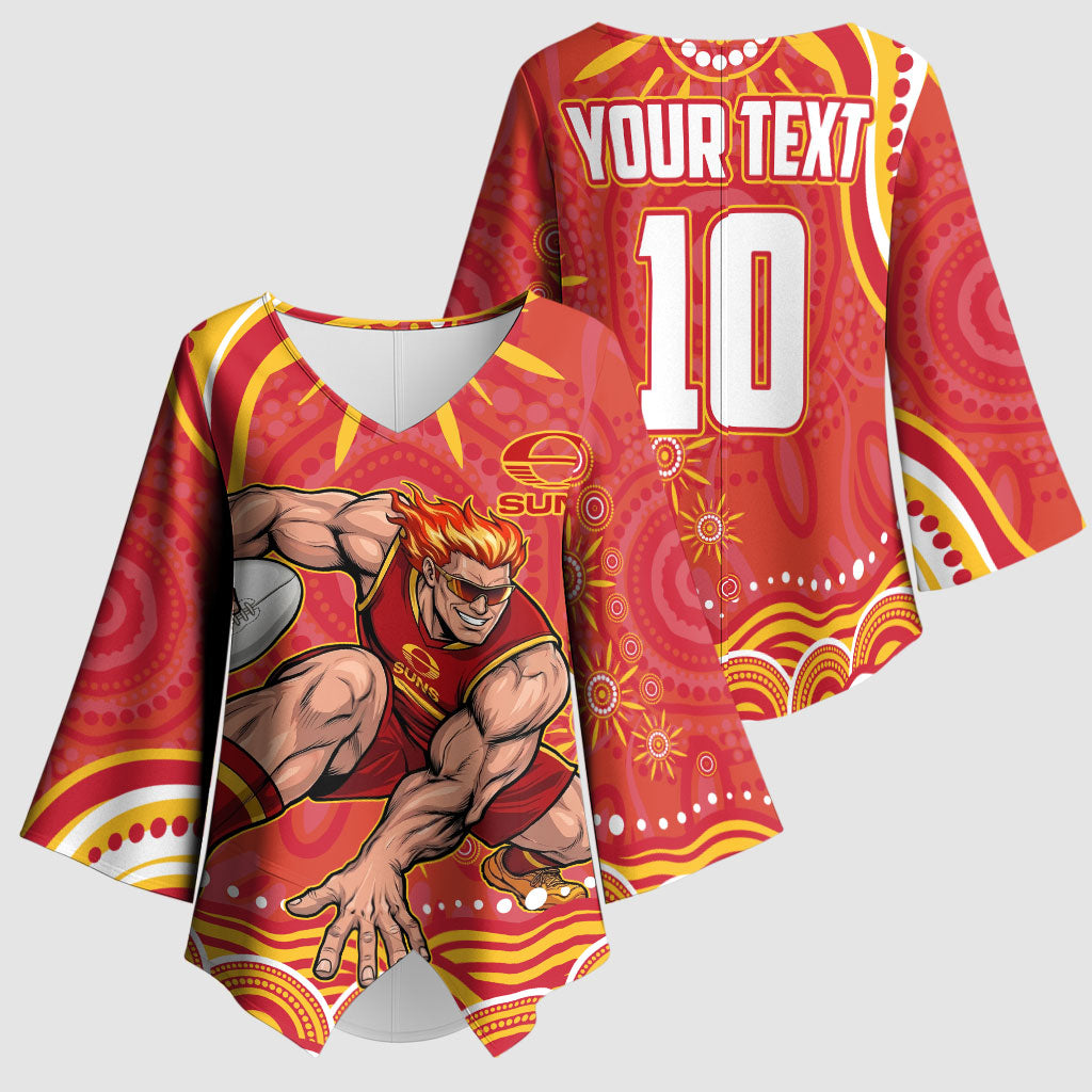 Personalized Gold Coast Suns Mascot Kimono Sleeve Blouse Aboriginal Dot Art - Dreamtime Football Mascot