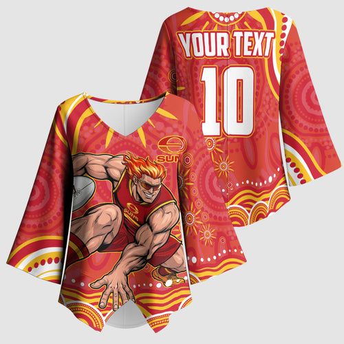 Personalized Gold Coast Suns Mascot Kimono Sleeve Blouse Aboriginal Dot Art - Dreamtime Football Mascot