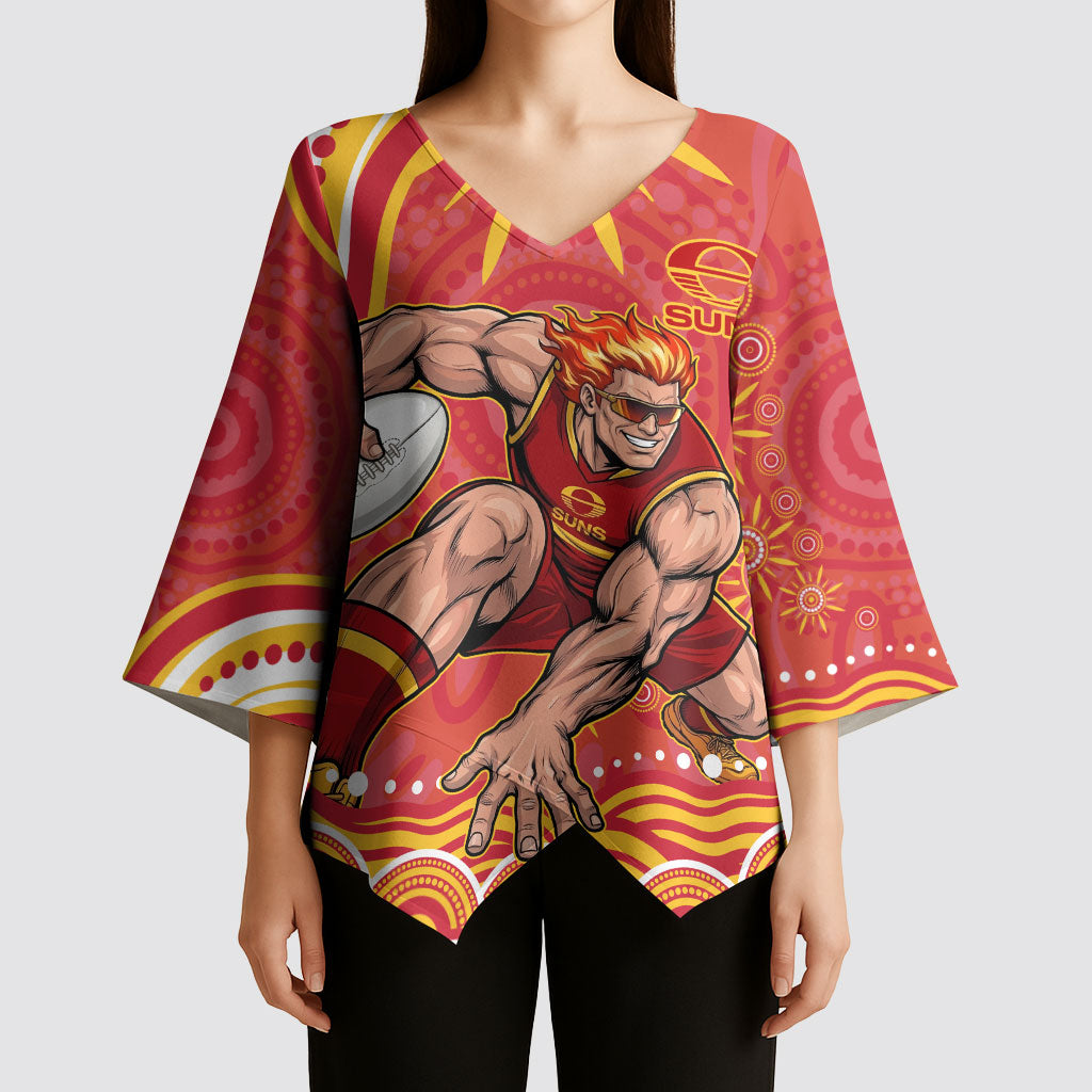 Personalized Gold Coast Suns Mascot Kimono Sleeve Blouse Aboriginal Dot Art - Dreamtime Football Mascot