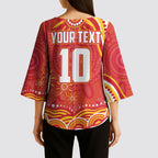Personalized Gold Coast Suns Mascot Kimono Sleeve Blouse Aboriginal Dot Art - Dreamtime Football Mascot