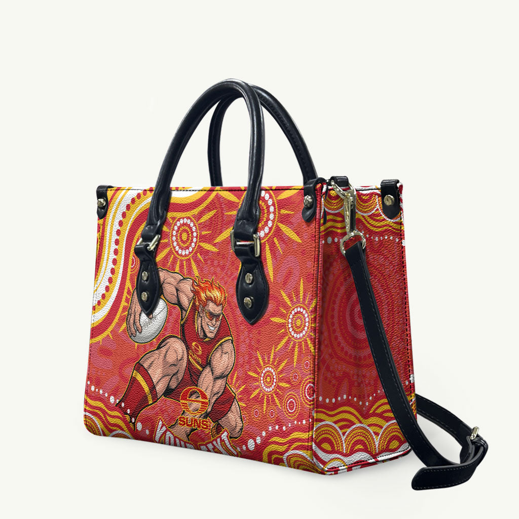 Personalized Gold Coast Suns Mascot Leather Bag Aboriginal Dot Art - Dreamtime Football Mascot