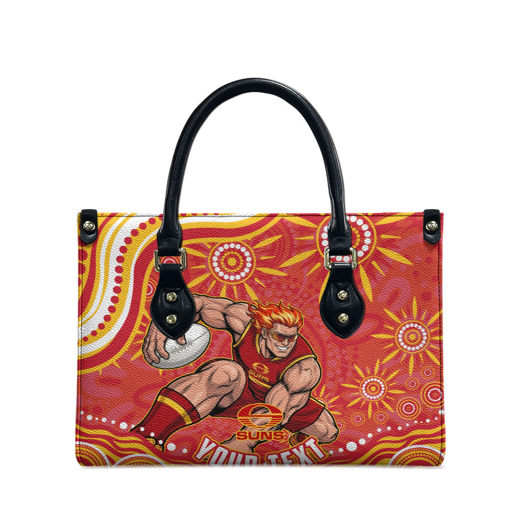 Personalized Gold Coast Suns Mascot Leather Bag Aboriginal Dot Art - Dreamtime Football Mascot