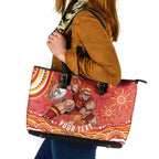 Personalized Gold Coast Suns Mascot Leather Tote Bag Aboriginal Dot Art - Dreamtime Football Mascot