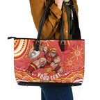 Personalized Gold Coast Suns Mascot Leather Tote Bag Aboriginal Dot Art - Dreamtime Football Mascot
