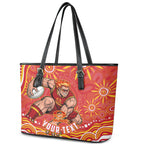 Personalized Gold Coast Suns Mascot Leather Tote Bag Aboriginal Dot Art - Dreamtime Football Mascot