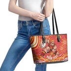 Personalized Gold Coast Suns Mascot Leather Tote Bag Aboriginal Dot Art - Dreamtime Football Mascot