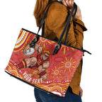 Personalized Gold Coast Suns Mascot Leather Tote Bag Aboriginal Dot Art - Dreamtime Football Mascot