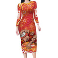 Personalized Gold Coast Suns Mascot Long Sleeve Bodycon Dress Aboriginal Dot Art - Dreamtime Football Mascot