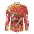 Personalized Gold Coast Suns Mascot Long Sleeve Button Shirt Aboriginal Dot Art - Dreamtime Football Mascot