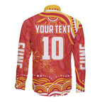 Personalized Gold Coast Suns Mascot Long Sleeve Button Shirt Aboriginal Dot Art - Dreamtime Football Mascot