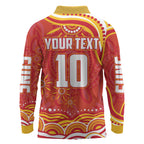 Personalized Gold Coast Suns Mascot Long Sleeve Polo Shirt Aboriginal Dot Art - Dreamtime Football Mascot