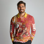 Personalized Gold Coast Suns Mascot Long Sleeve Polo Shirt Aboriginal Dot Art - Dreamtime Football Mascot