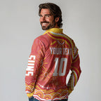 Personalized Gold Coast Suns Mascot Long Sleeve Polo Shirt Aboriginal Dot Art - Dreamtime Football Mascot