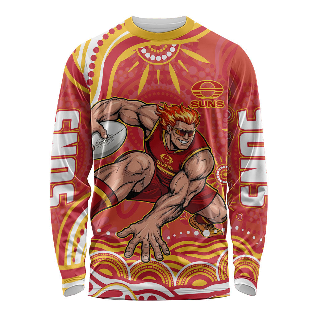 Personalized Gold Coast Suns Mascot Long Sleeve Shirt Aboriginal Dot Art - Dreamtime Football Mascot