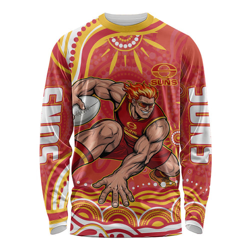 Personalized Gold Coast Suns Mascot Long Sleeve Shirt Aboriginal Dot Art - Dreamtime Football Mascot