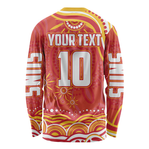 Personalized Gold Coast Suns Mascot Long Sleeve Shirt Aboriginal Dot Art - Dreamtime Football Mascot