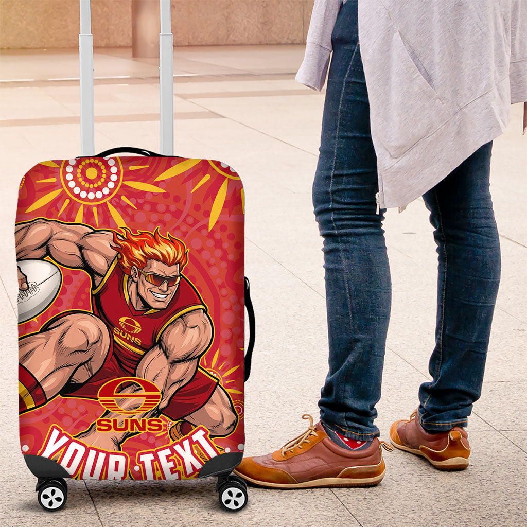 Personalized Gold Coast Suns Mascot Luggage Cover Aboriginal Dot Art - Dreamtime Football Mascot
