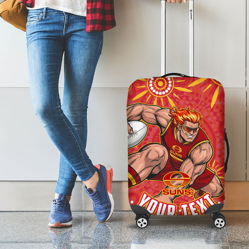 Personalized Gold Coast Suns Mascot Luggage Cover Aboriginal Dot Art - Dreamtime Football Mascot