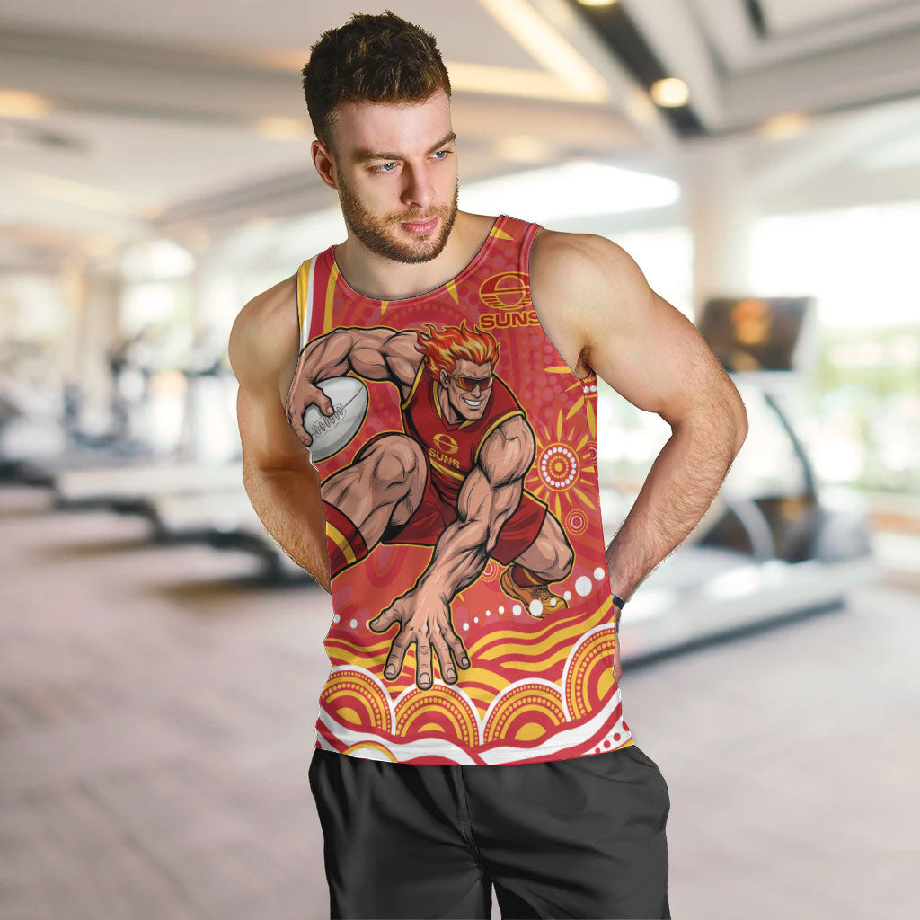 Personalized Gold Coast Suns Mascot Men Tank Top Aboriginal Dot Art - Dreamtime Football Mascot