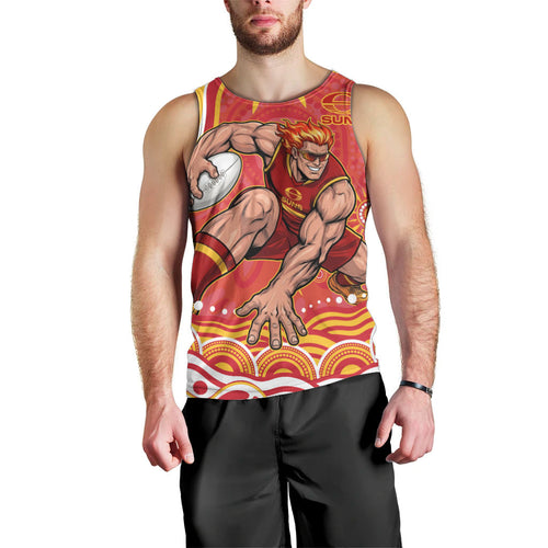 Personalized Gold Coast Suns Mascot Men Tank Top Aboriginal Dot Art - Dreamtime Football Mascot