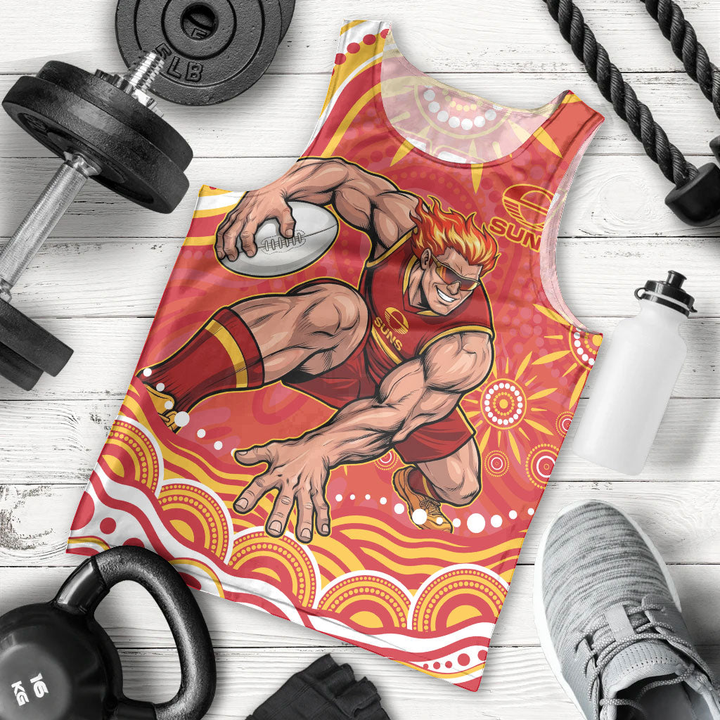 Personalized Gold Coast Suns Mascot Men Tank Top Aboriginal Dot Art - Dreamtime Football Mascot