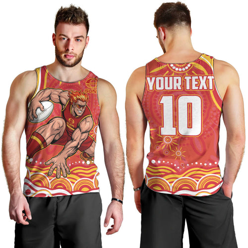Personalized Gold Coast Suns Mascot Men Tank Top Aboriginal Dot Art - Dreamtime Football Mascot