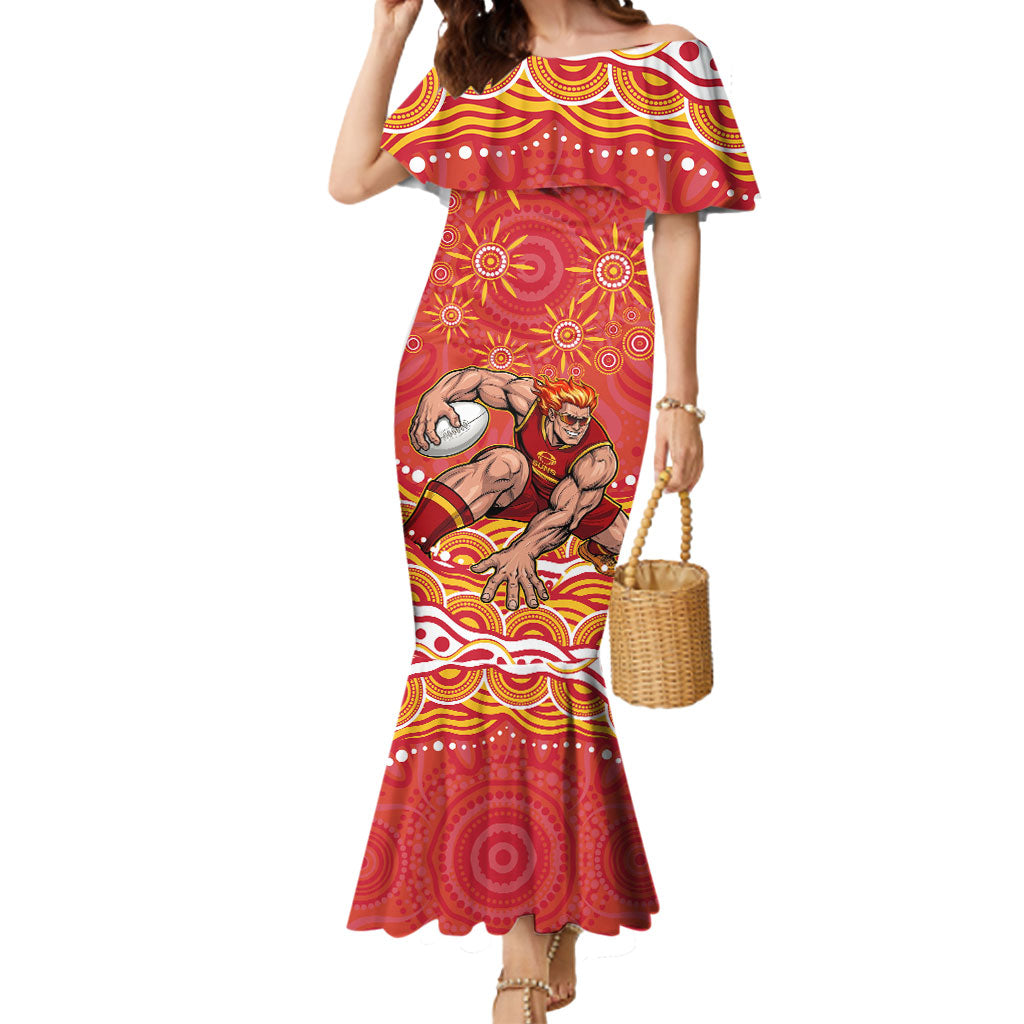 Personalized Gold Coast Suns Mascot Mermaid Dress Aboriginal Dot Art - Dreamtime Football Mascot