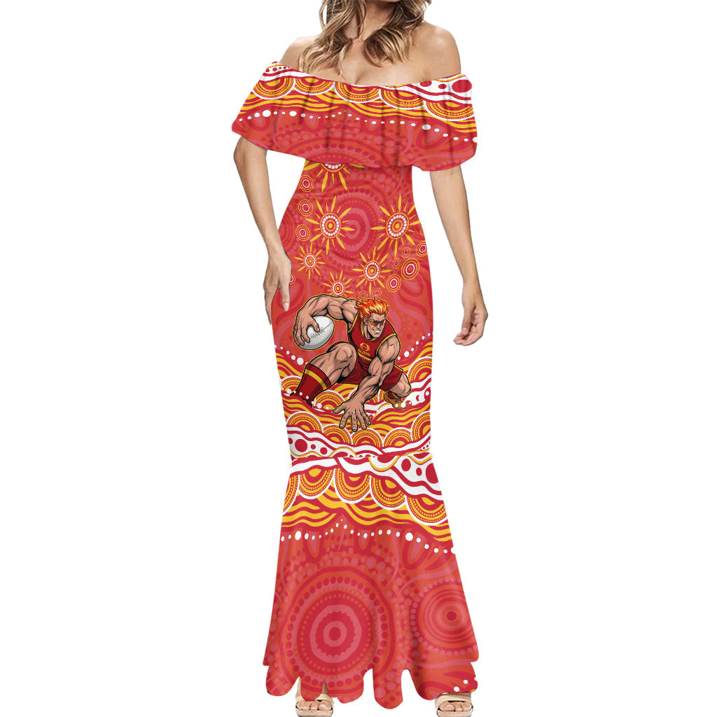 Personalized Gold Coast Suns Mascot Mermaid Dress Aboriginal Dot Art - Dreamtime Football Mascot