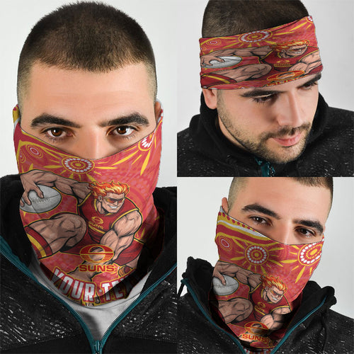 Personalized Gold Coast Suns Mascot Neck Gaiter Aboriginal Dot Art - Dreamtime Football Mascot