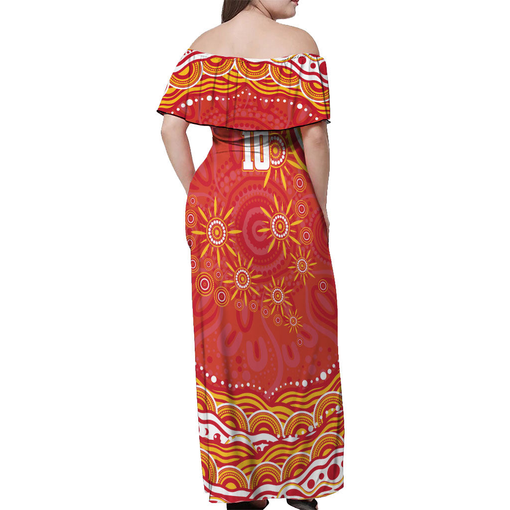 Personalized Gold Coast Suns Mascot Off Shoulder Maxi Dress Aboriginal Dot Art - Dreamtime Football Mascot
