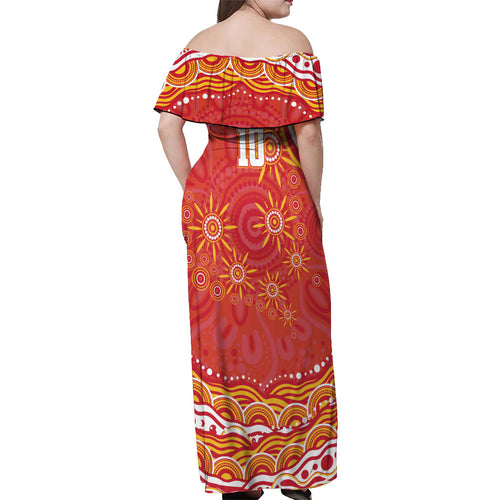 Personalized Gold Coast Suns Mascot Off Shoulder Maxi Dress Aboriginal Dot Art - Dreamtime Football Mascot