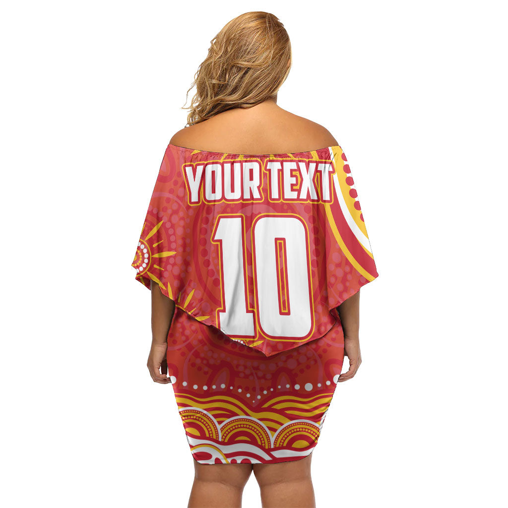 Personalized Gold Coast Suns Mascot Off Shoulder Short Dress Aboriginal Dot Art - Dreamtime Football Mascot