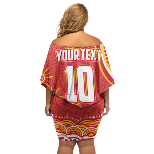 Personalized Gold Coast Suns Mascot Off Shoulder Short Dress Aboriginal Dot Art - Dreamtime Football Mascot
