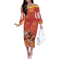 Personalized Gold Coast Suns Mascot Off The Shoulder Long Sleeve Dress Aboriginal Dot Art - Dreamtime Football Mascot