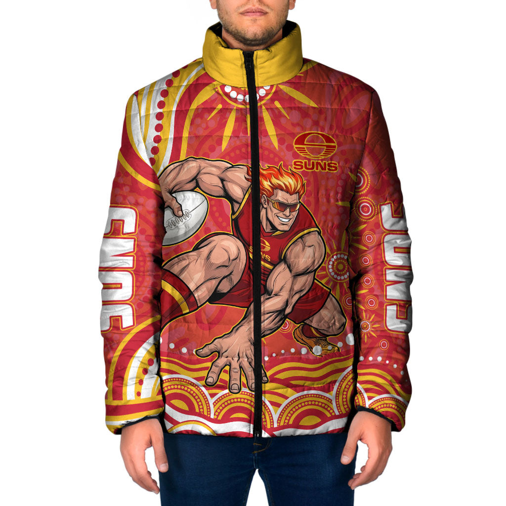 Personalized Gold Coast Suns Mascot Padded Jacket Aboriginal Dot Art - Dreamtime Football Mascot