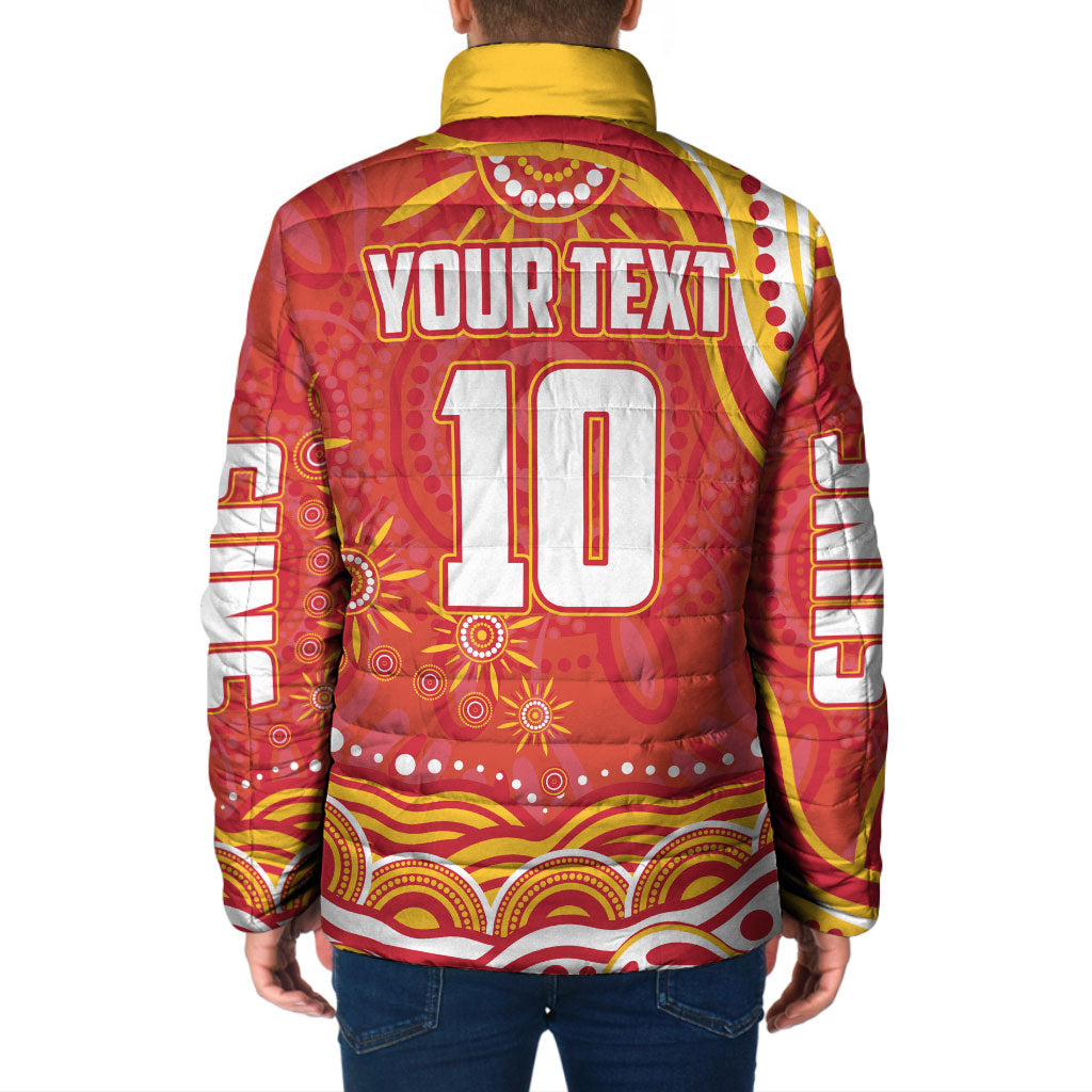 Personalized Gold Coast Suns Mascot Padded Jacket Aboriginal Dot Art - Dreamtime Football Mascot
