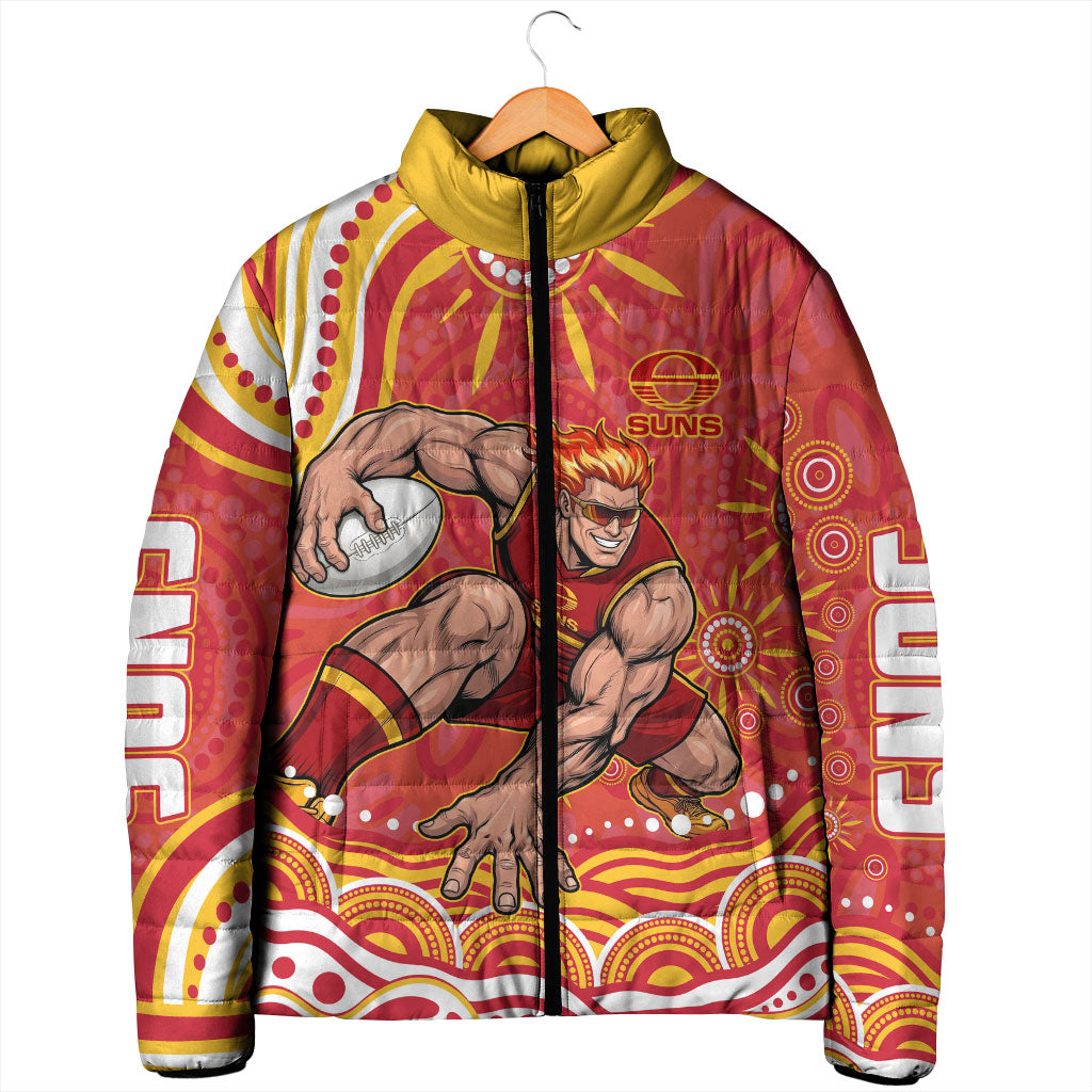 Personalized Gold Coast Suns Mascot Padded Jacket Aboriginal Dot Art - Dreamtime Football Mascot