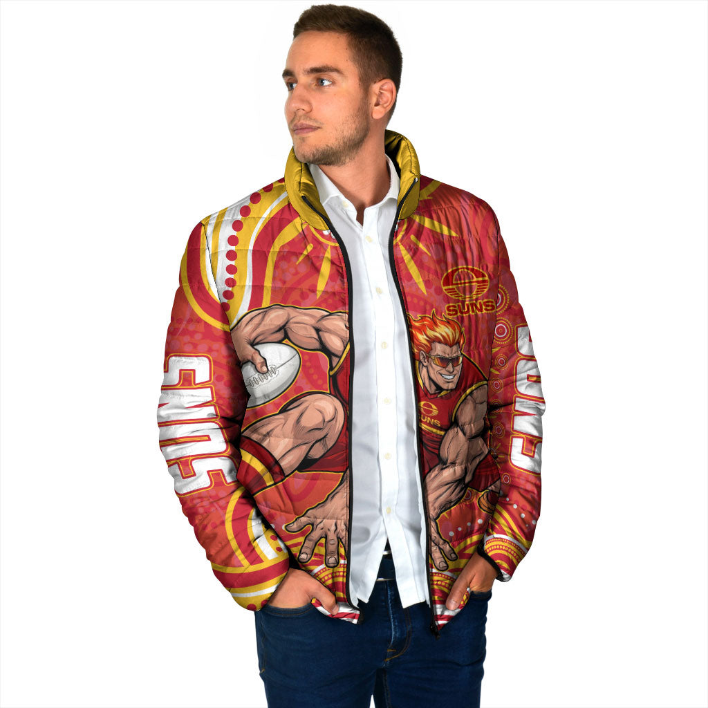 Personalized Gold Coast Suns Mascot Padded Jacket Aboriginal Dot Art - Dreamtime Football Mascot