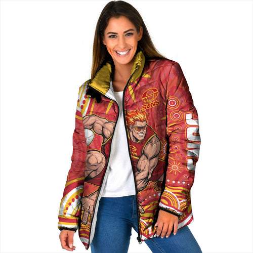 Personalized Gold Coast Suns Mascot Padded Jacket Aboriginal Dot Art - Dreamtime Football Mascot