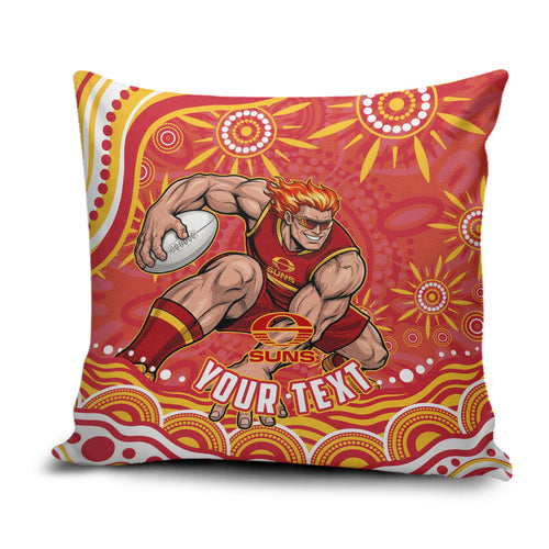 Personalized Gold Coast Suns Mascot Pillow Cover Aboriginal Dot Art - Dreamtime Football Mascot