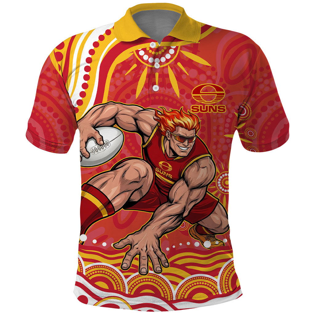 Personalized Gold Coast Suns Mascot Polo Shirt Aboriginal Dot Art - Dreamtime Football Mascot