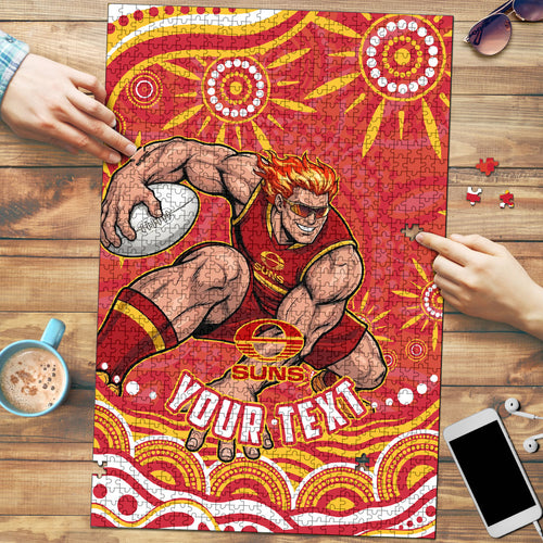 Personalized Gold Coast Suns Mascot Puzzle Aboriginal Dot Art - Dreamtime Football Mascot